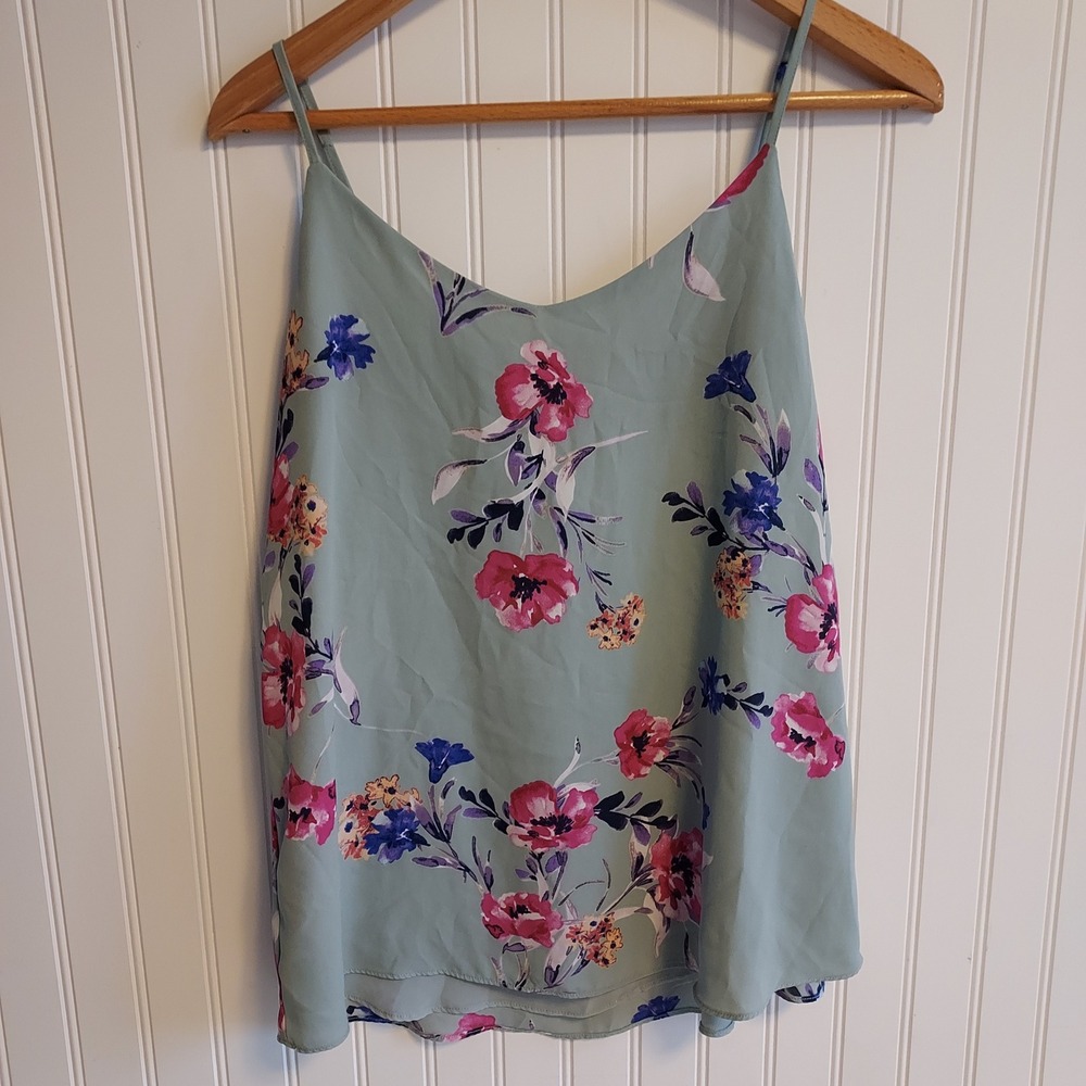 Pink Republic Women's Cami Tank Top‎ Sage Green Pink Floral Flowers L